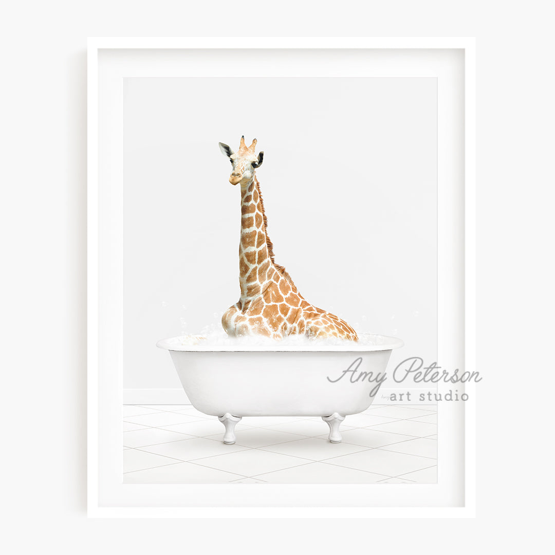 a picture of a giraffe in a bathtub