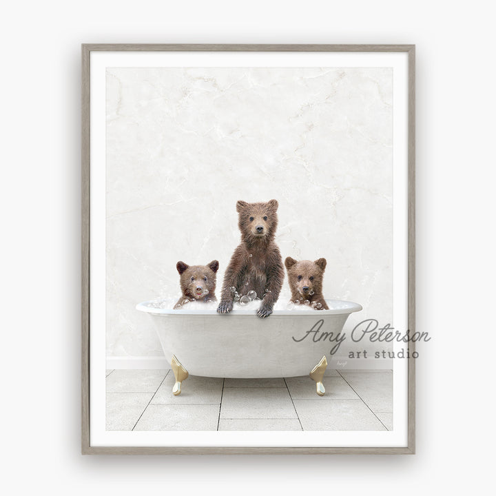 a picture of three bears in a bathtub