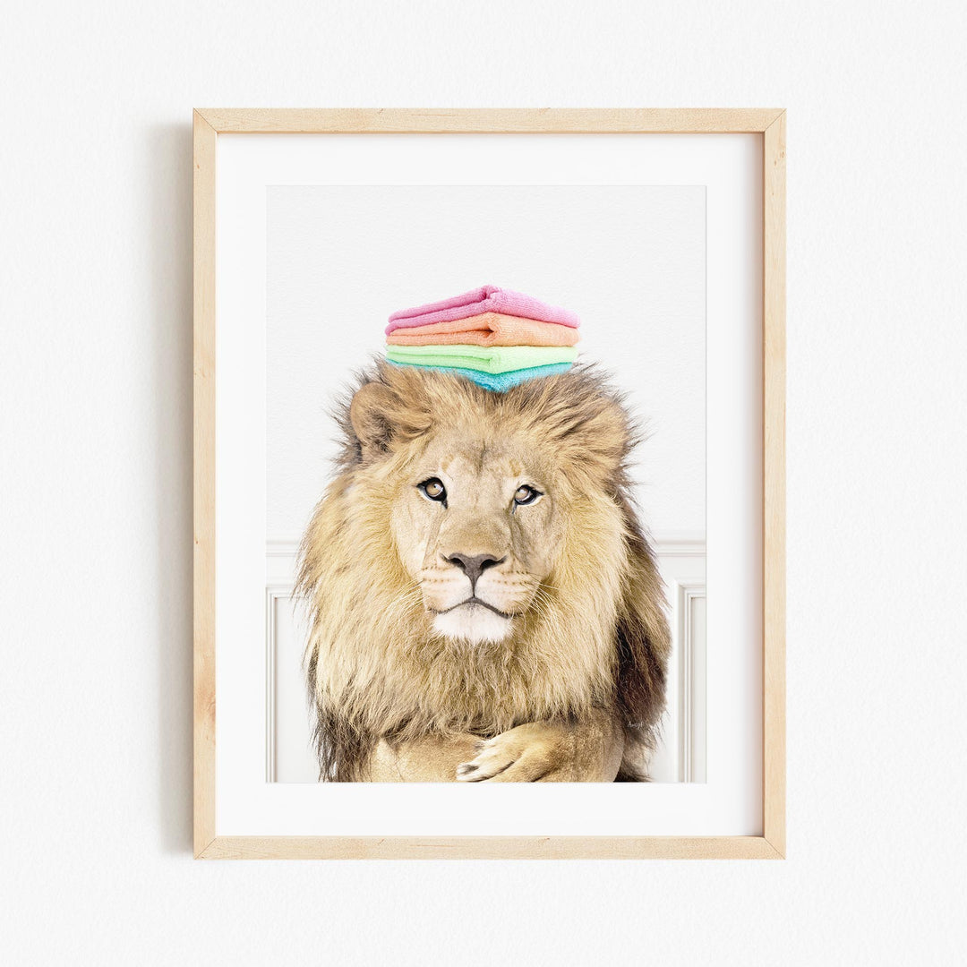 a picture of a lion with a hat on its head