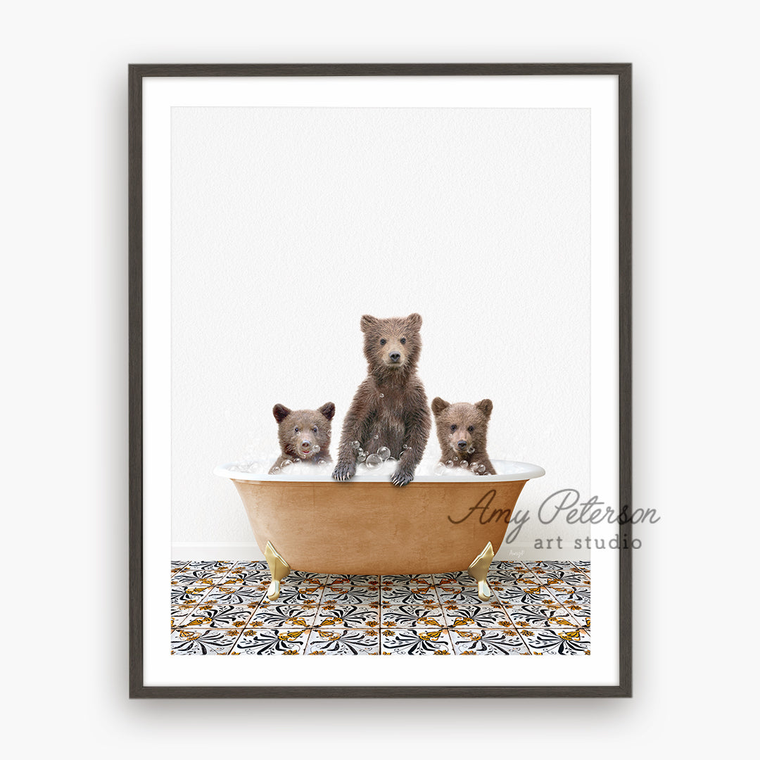 a picture of three bears in a bathtub