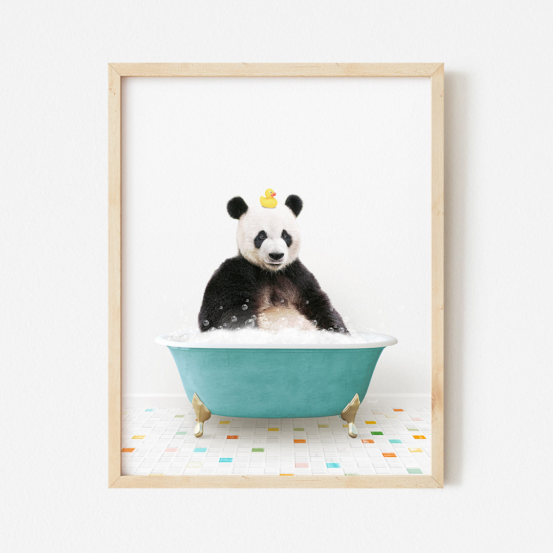 a panda bear in a bathtub with a crown on its head