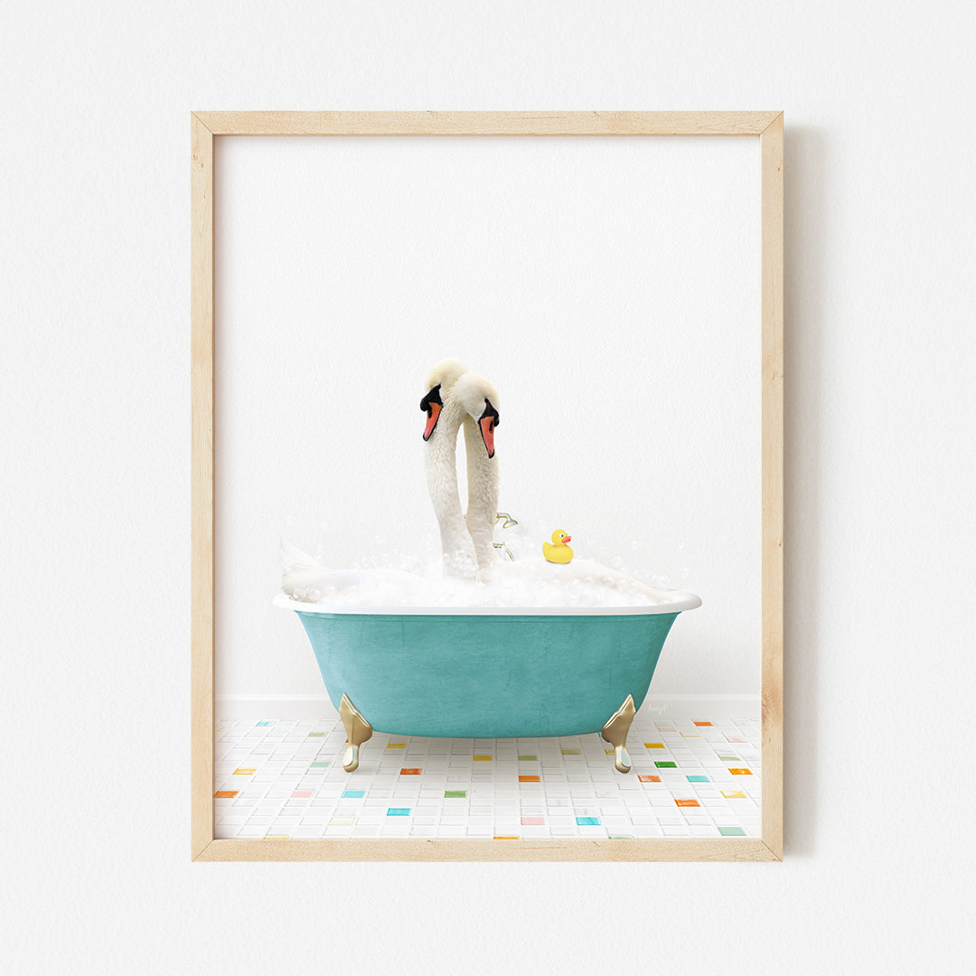 a picture of two swans in a bathtub