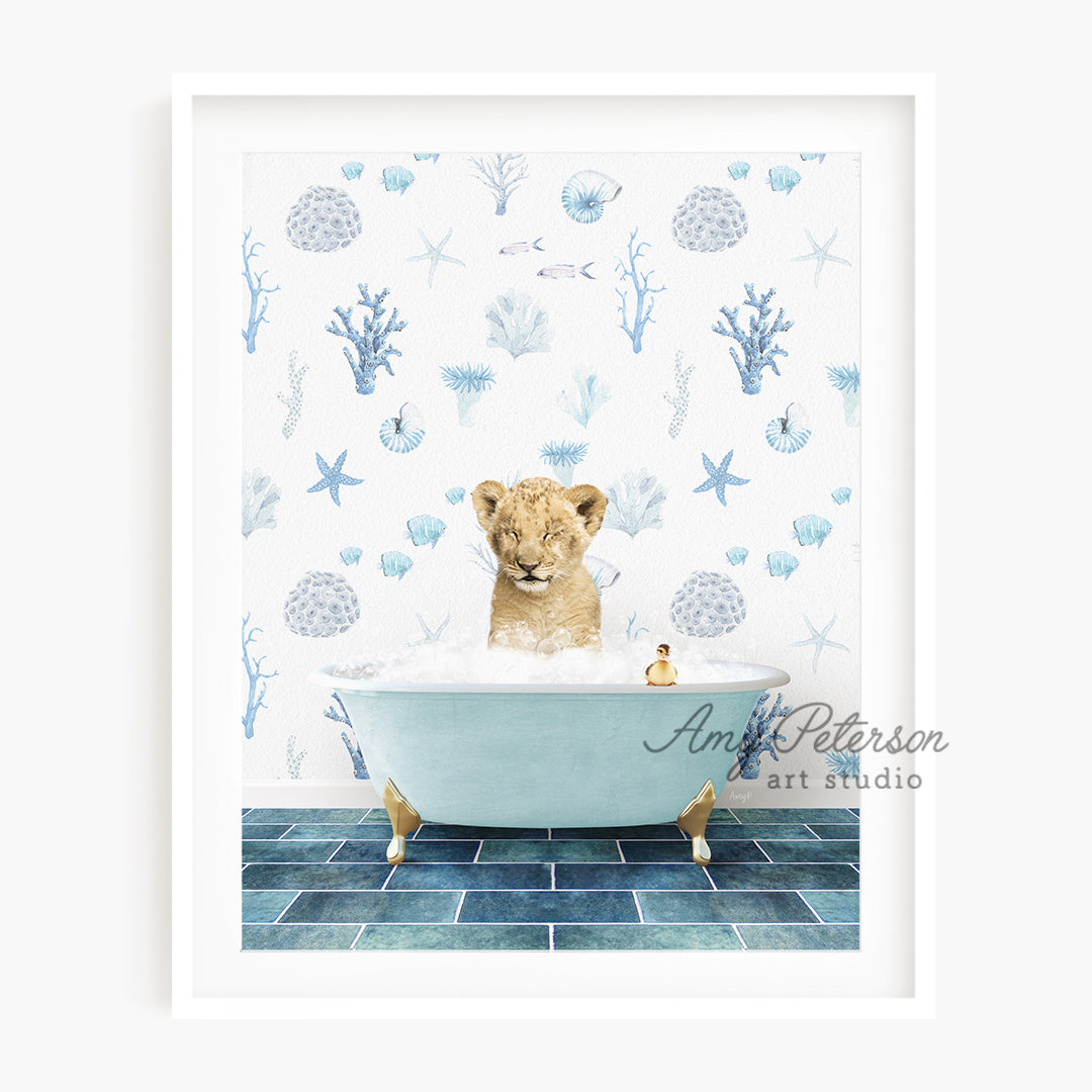 a picture of a baby lion in a bathtub