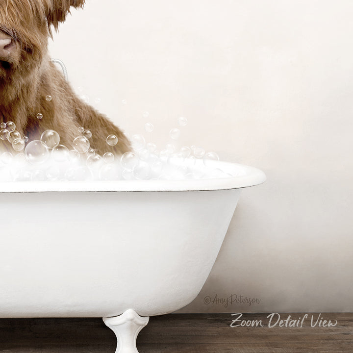 A dog is sitting in a white bathtub filled with bubbles, enjoying a relaxing bath.