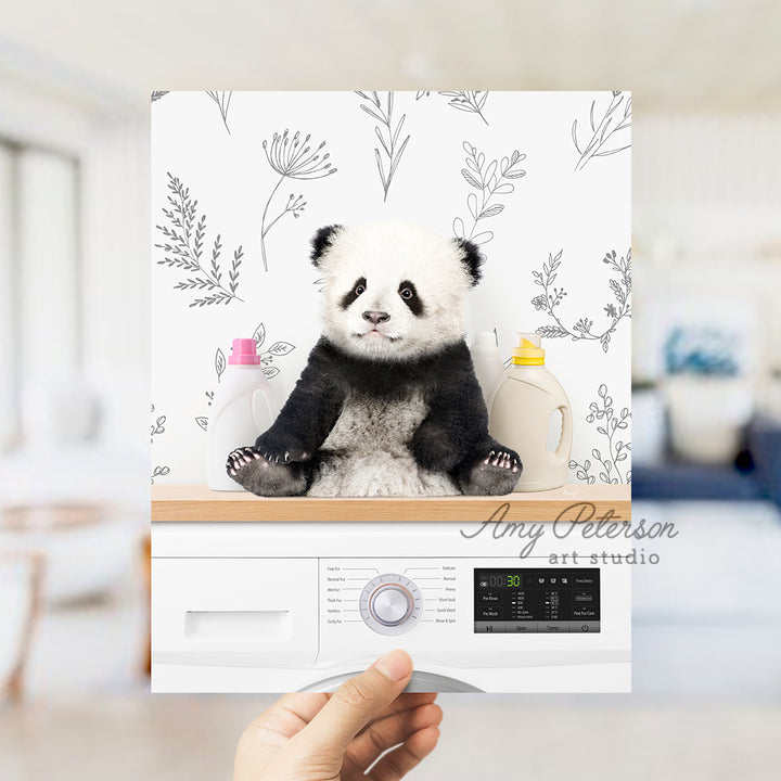 a panda bear sitting on top of a radio