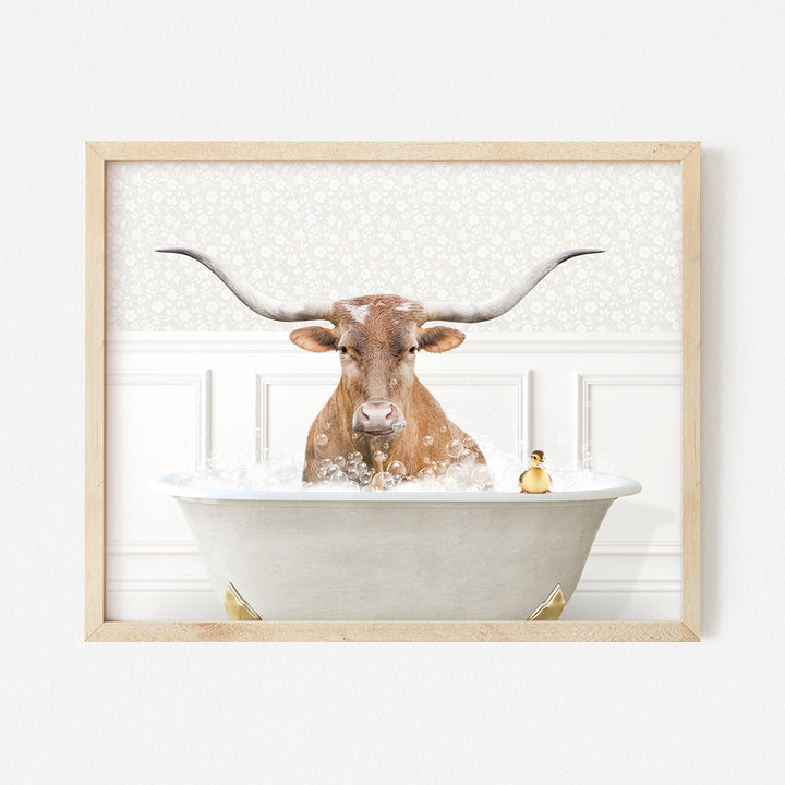 a picture of a bull in a bathtub