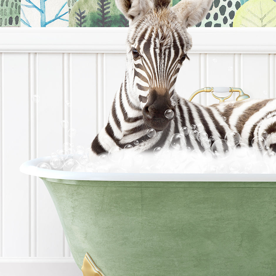 a baby zebra laying in a bath tub