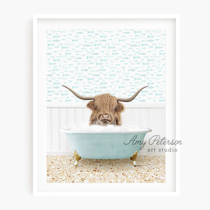 a picture of a bull in a bath tub