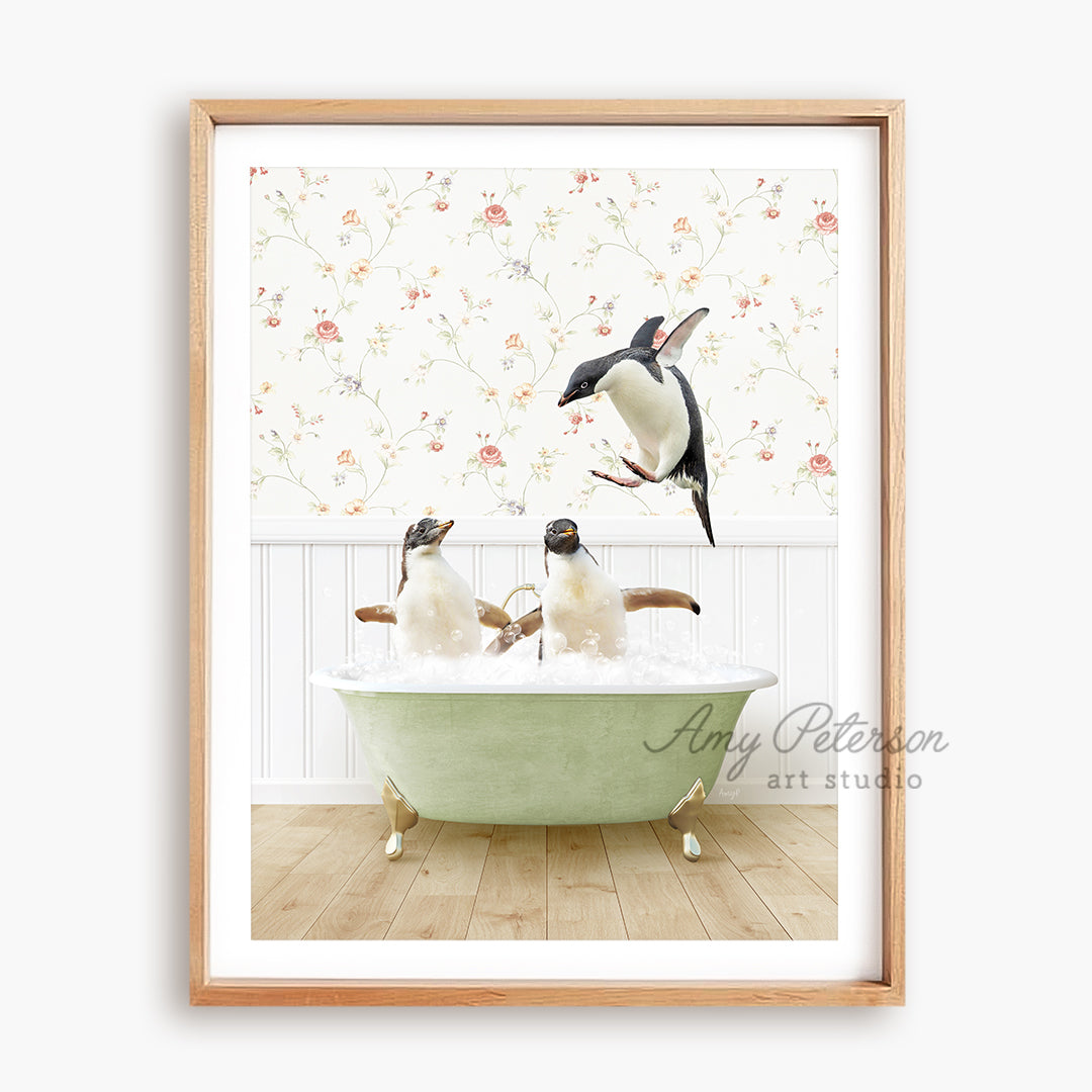 a picture of two penguins in a bathtub