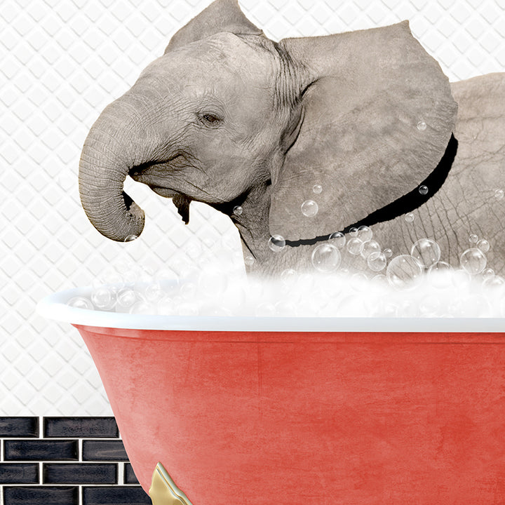 an elephant taking a bath in a bathtub