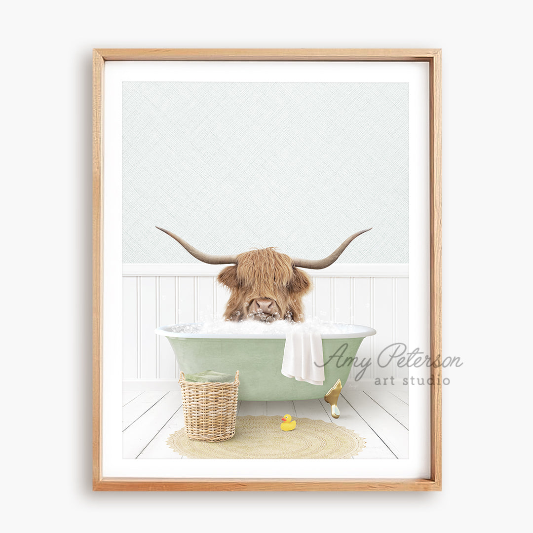 a picture of a bull with long horns in a bathtub