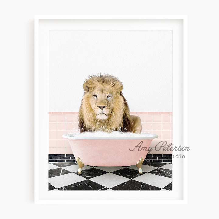 a picture of a lion in a bath tub