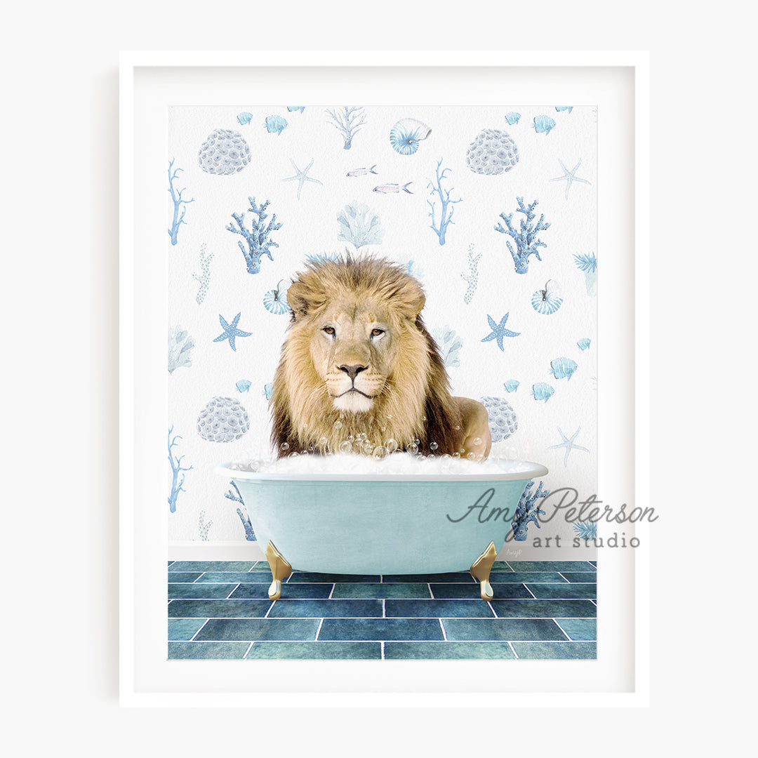 a picture of a lion in a bathtub