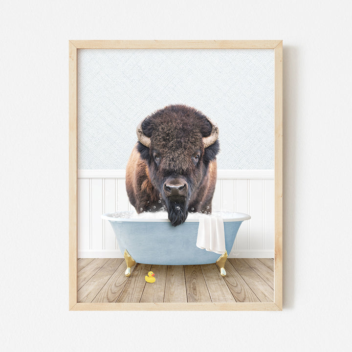 a picture of a bison in a bathtub