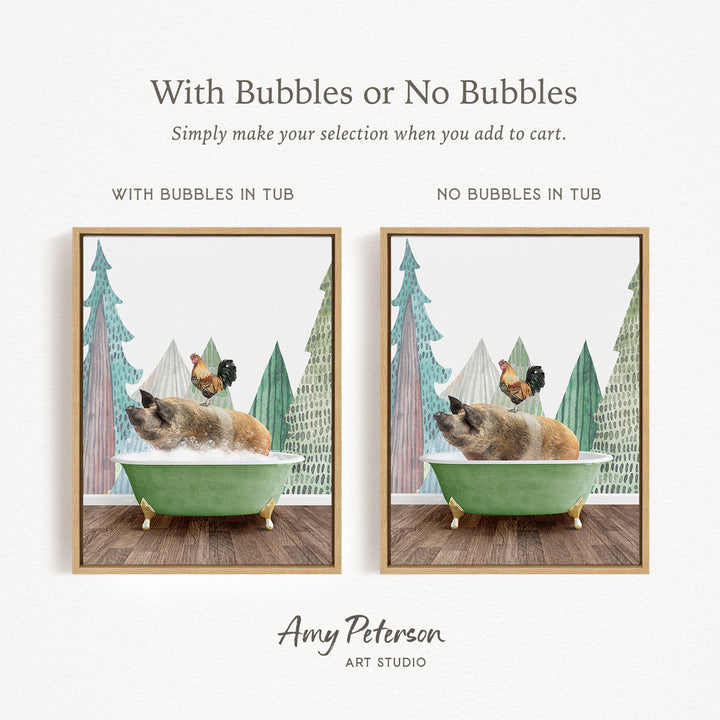 The image is a collage of two pictures, each featuring a cat sitting in a bathtub. The cat appears to be enjoying a bath, surrounded by bubbles. The collage is titled "With Bubbles or No Bubbles" and includes a caption that suggests the viewer should make their selection when adding to a cart.