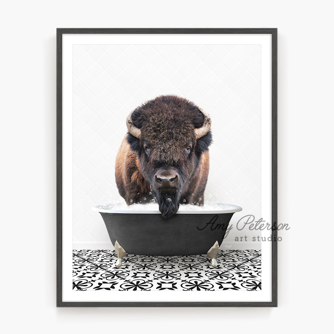 a picture of a bison in a bathtub