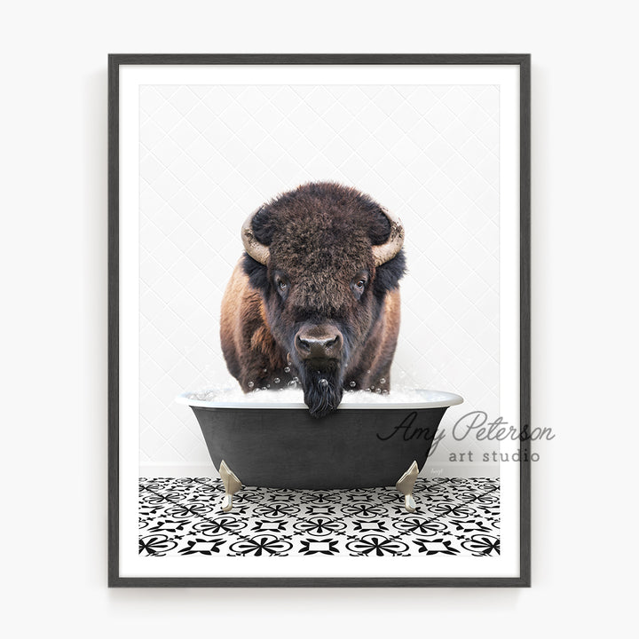 a picture of a bison in a bathtub