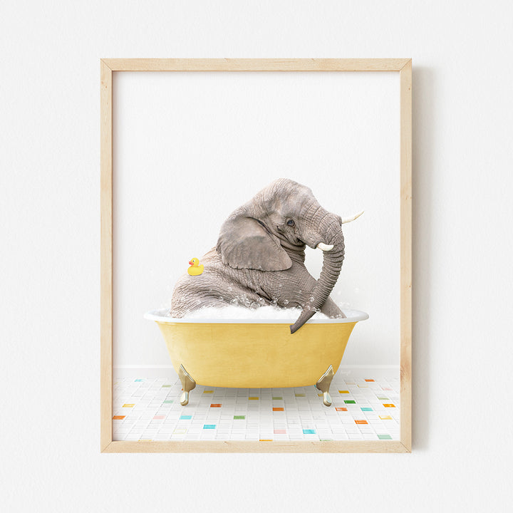 a picture of a baby elephant in a bathtub