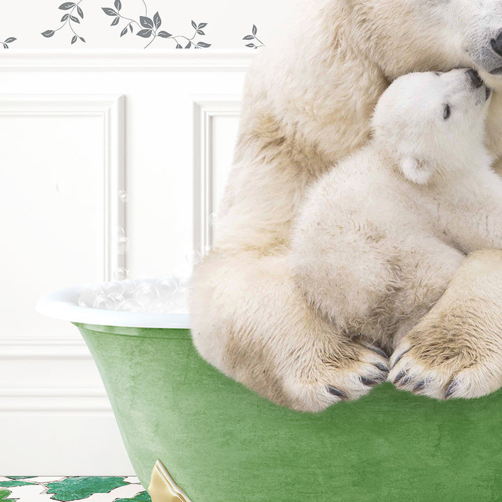 a mother polar bear and her cub in a tub