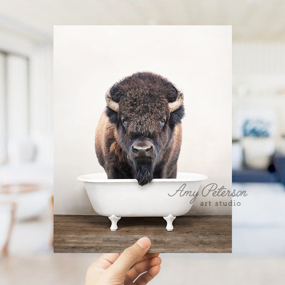 a picture of a bison in a bathtub