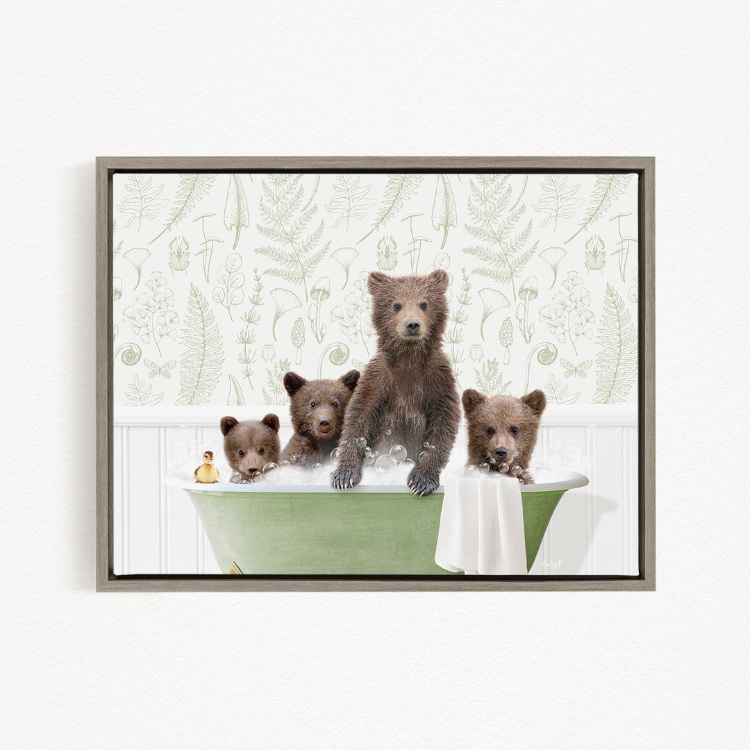 Four Bear Cubs in Fern Bubble Bath