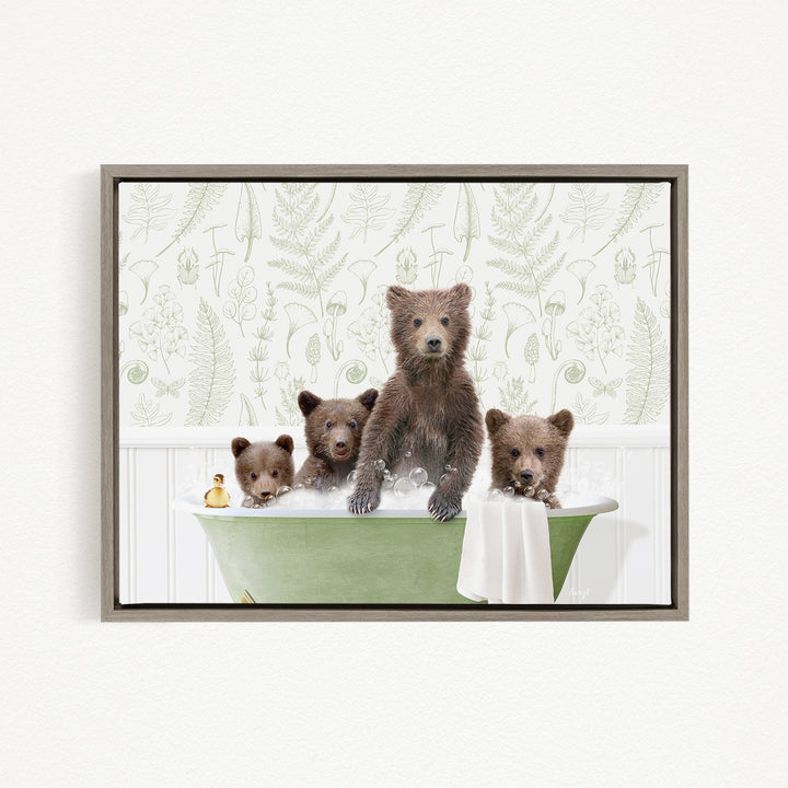 Four Bear Cubs in Fern Bubble Bath