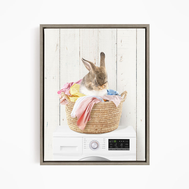 Bashful Bunny in Laundry Basket on Washing Machine- Farmhouse Wall