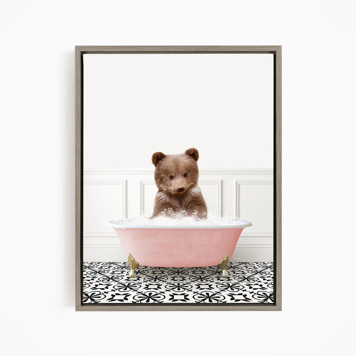 Bear Cub in Stencil Tile with Pink Bathtub Bath