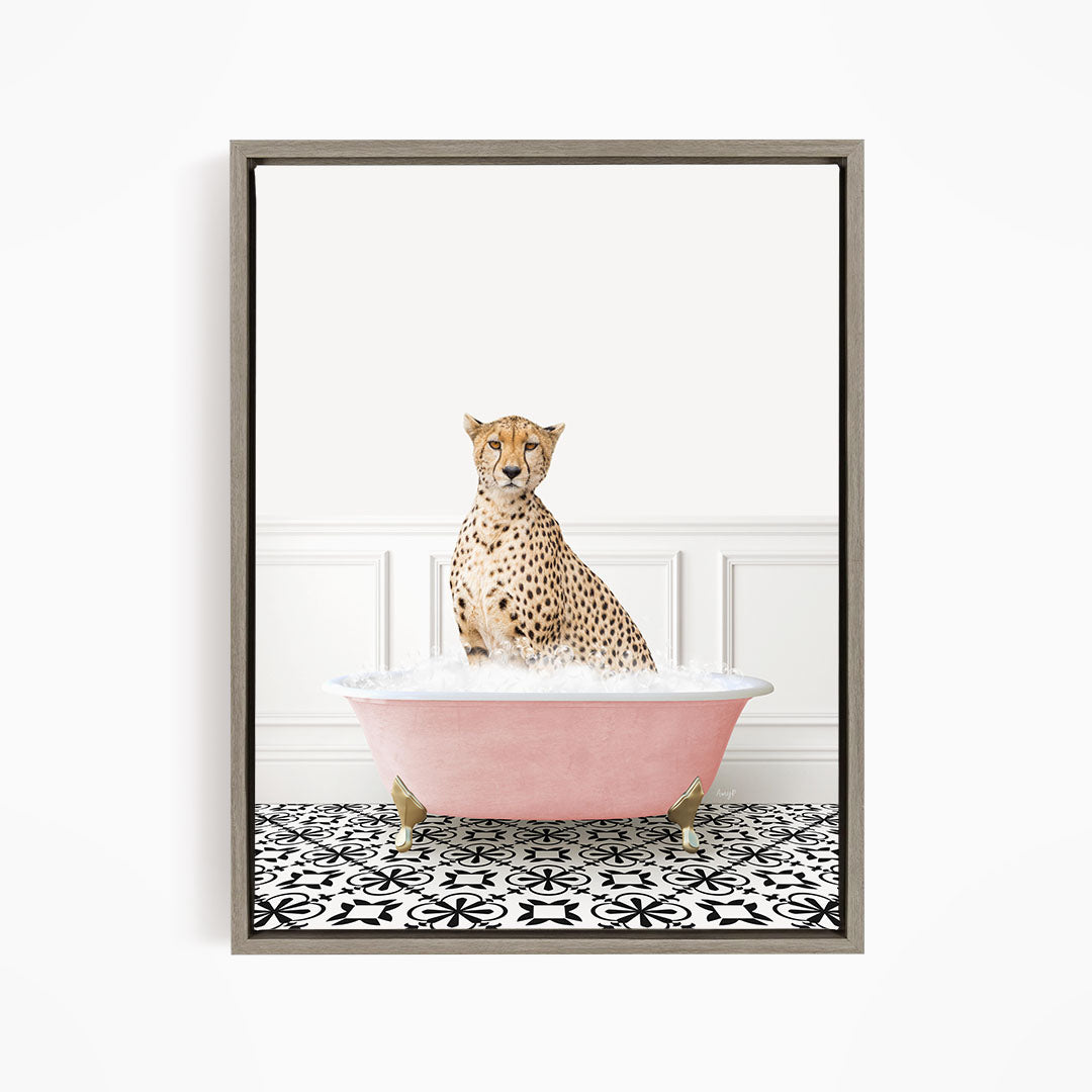 Cheetah in Stencil Tile with Pink Bathtub Bath