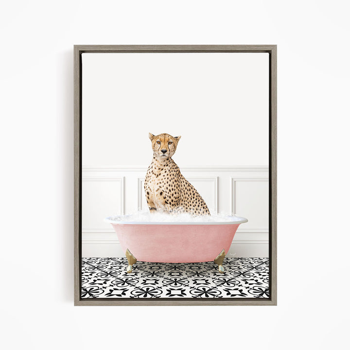 Cheetah in Stencil Tile with Pink Bathtub Bath