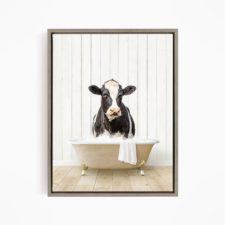 Black and White Cow in Farmhouse Bath