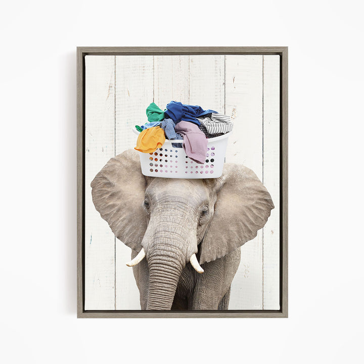 Elephant with Laundry Basket - Farmhouse Wall