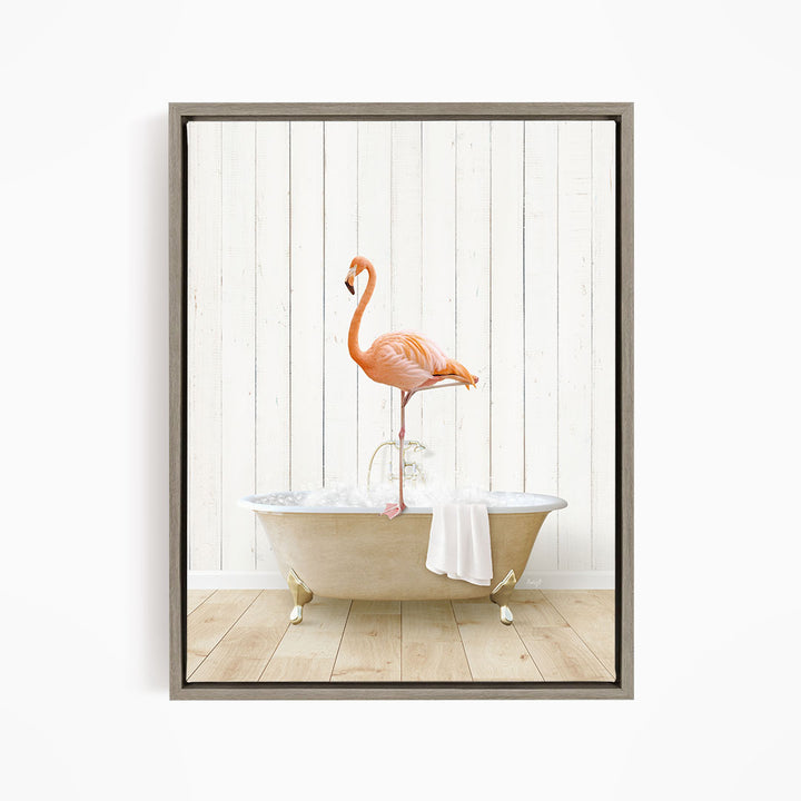Flamingo in Farmhouse Bath
