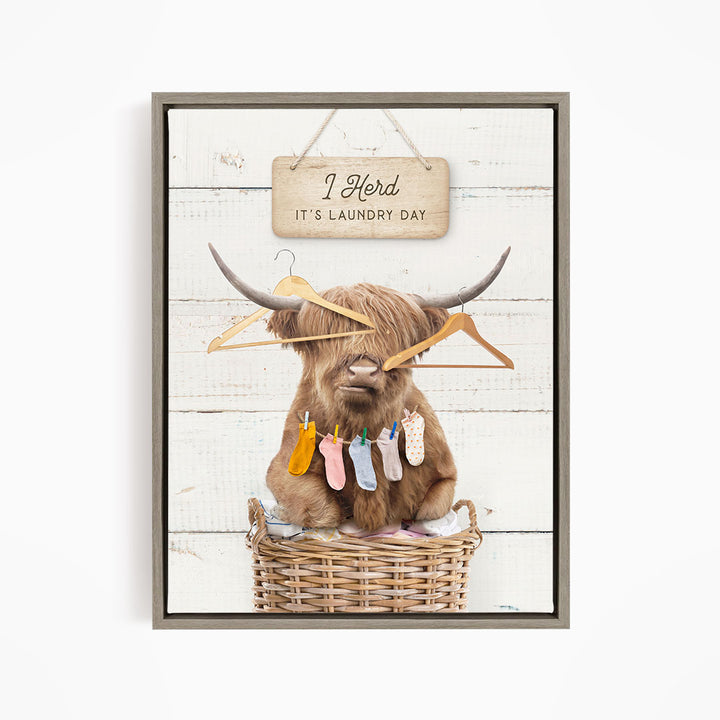 Highland Cow with Hangers and Socks - Farmhouse Wall Funny Sayings
