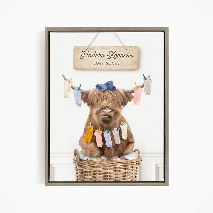 Highland Cow On Laundry Basket Finders Keepers Lost Socks