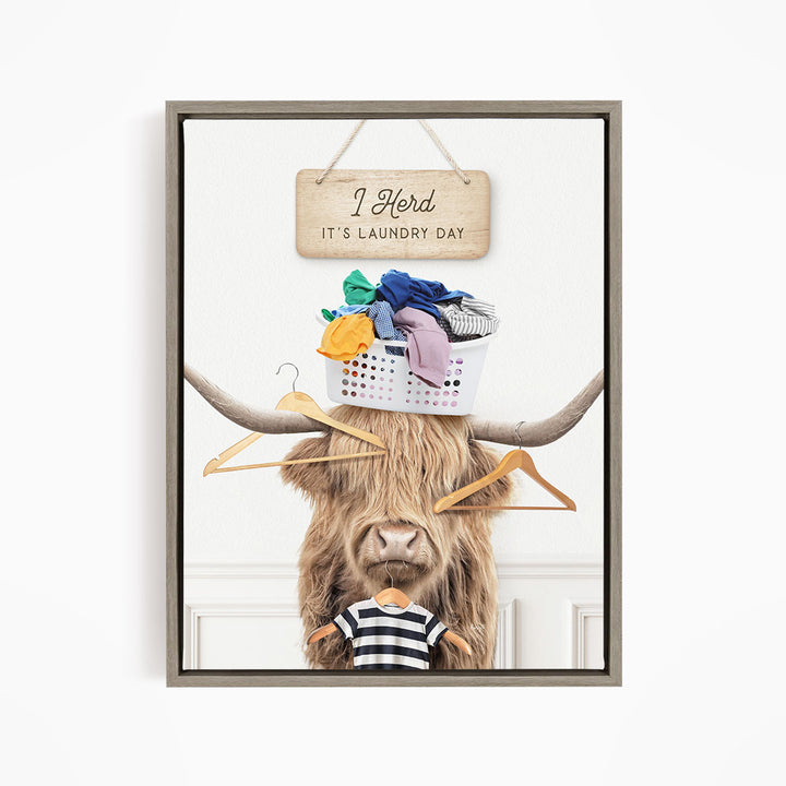 Highland Cow Baskethead with Laundry Hangers I Herd It's Laundry Day