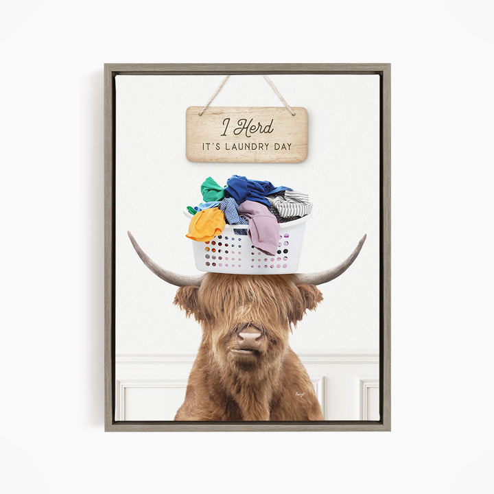 Highland Cow Baskethead I Herd It's Laundry Day