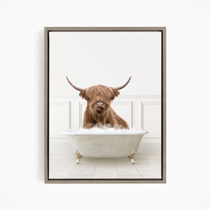 Highland Cow in Modern Neutral Bath