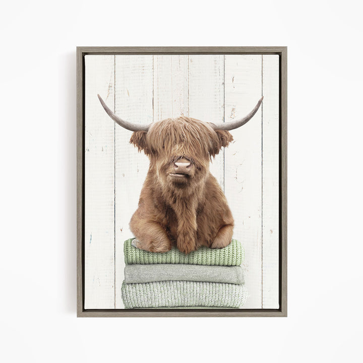 Highland Cow on Folded Sweaters - Farmhouse Wall
