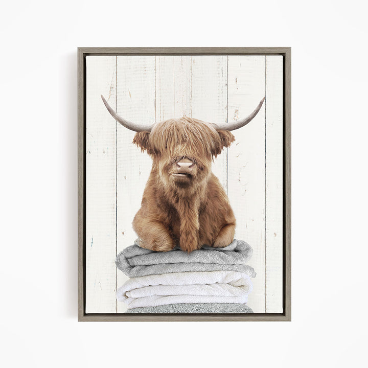Highland Cow on Folded Towels - Farmhouse Wall