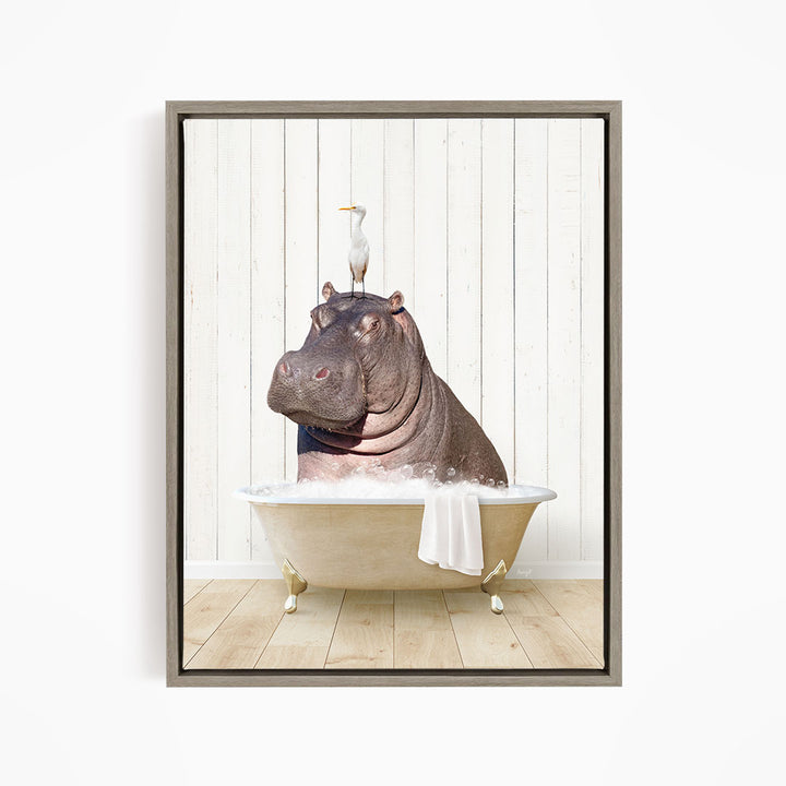 Hippo and Bird in Farmhouse Bath