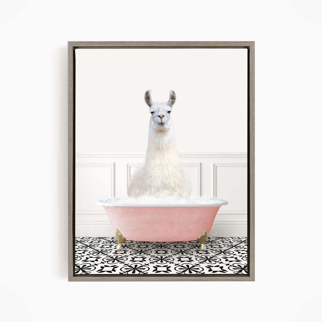 Llama in Stencil Tile with Pink Bathtub Bath