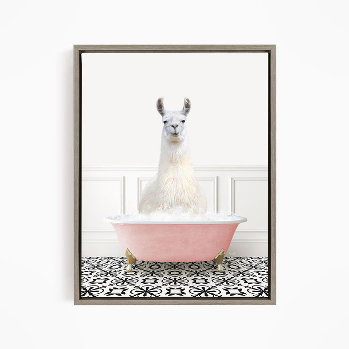Llama in Stencil Tile with Pink Bathtub Bath