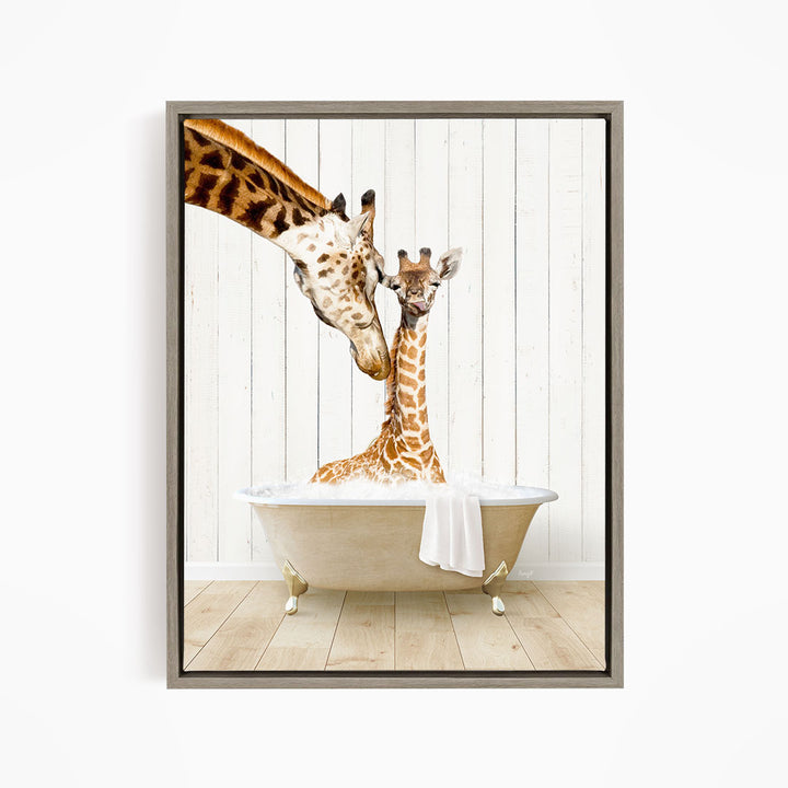 Mother and Baby Giraffe in Farmhouse Bath