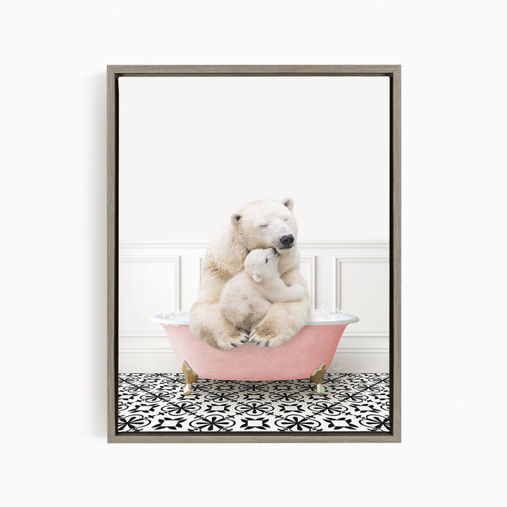 Mother and Baby Polar Bear in Stencil Tile with Pink Bathtub Bath