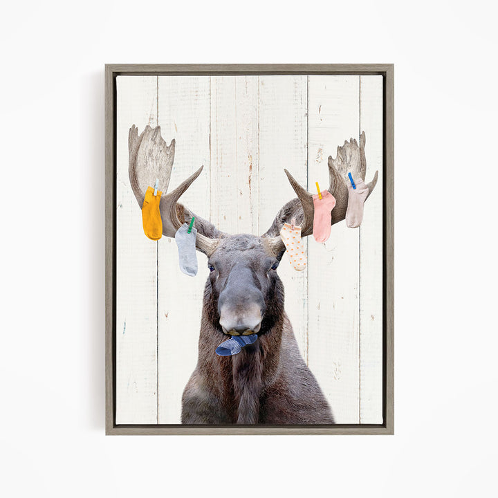 Moose With Lost Laundry Socks - Farmhouse Wall