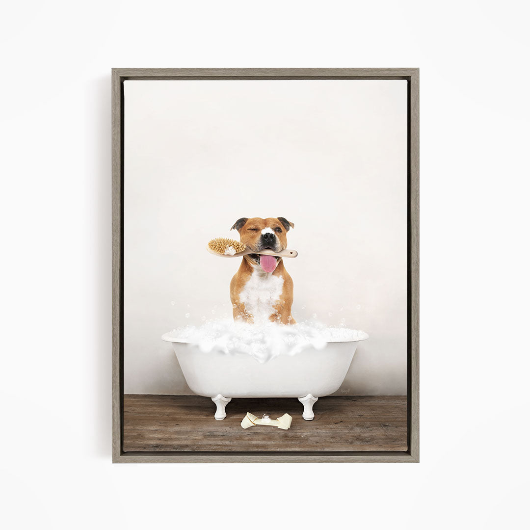 Pitbull in Rustic Bath Style Lots of Foamy Bubbles