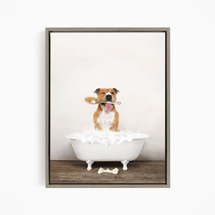 Pitbull in Rustic Bath Style Lots of Foamy Bubbles