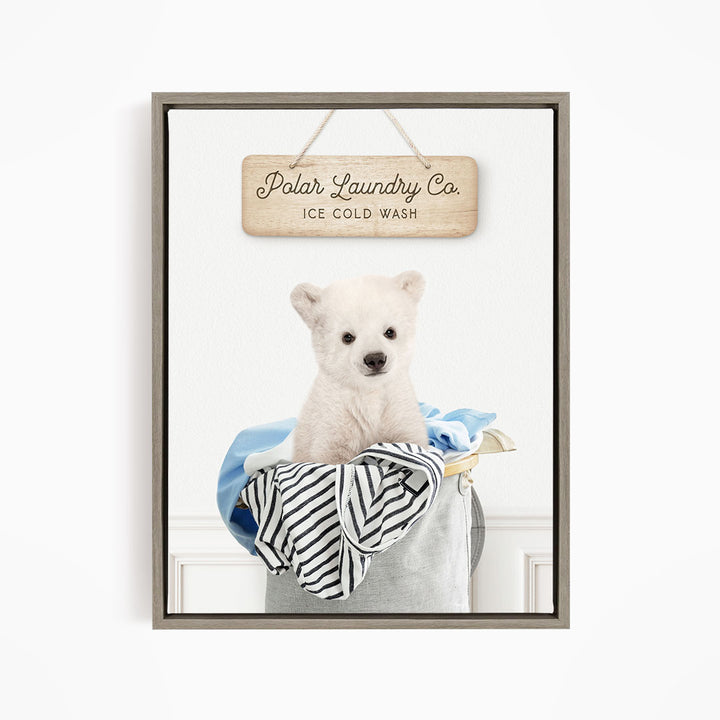 Polar Bear Cub in Laundry Basket - Simple Panel Wall Funny Sayings