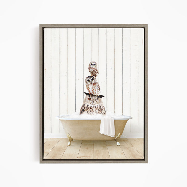 Stacked Owls in Farmhouse Bath